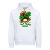 White St. Patrick Messy Bun One Luck Mama With Clover Urban Hoodie - BundleAndBundleShop