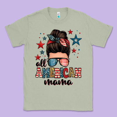 All American Mama Messy Bun Classic Tee Designed By Zillion Design Studio