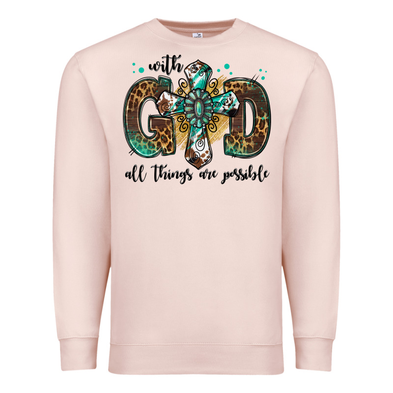 With God All Things Are Possible Gemstone Cross Premium Sweatshirt by Jasminsmagicworld | Teevron