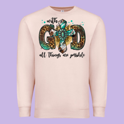 With God All Things Are Possible Gemstone Cross Premium Sweatshirt Designed By Jasminsmagicworld