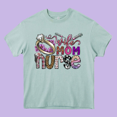 Wife Mom Nurse Heavy Core Tee Designed By Sublimationcraftshop