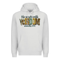 Dove Grey she speaks with wisdom proverbs 31 26 Premium Hoodie - NancyCooperArtShop