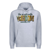 Heather Grey she speaks with wisdom proverbs 31 26 Premium Hoodie - NancyCooperArtShop