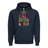 Navy happy hallothankmas Zipper Hoodie - FaDigitalArtStudio