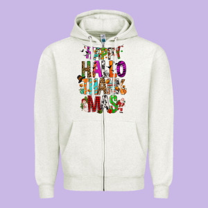 Happy Hallothankmas Zipper Hoodie Designed By Fadigitalartstudio