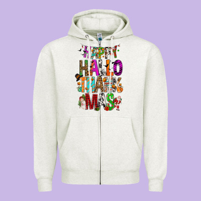 Happy Hallothankmas Zipper Hoodie Designed By Fadigitalartstudio