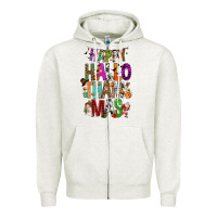 Oatmeal Heather happy hallothankmas Zipper Hoodie - FaDigitalArtStudio