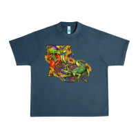Midnight Navy Louisiana Map With Mardi Gras Crocodile Urban Heavy Tee - RanaPortraitStore