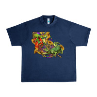 Navy Louisiana Map With Mardi Gras Crocodile Urban Heavy Tee - RanaPortraitStore