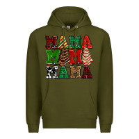 Army Green mama mama mama with christmas lights and christmas tree cakes Premium Hoodie - AdoDesignShop