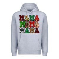 Heather Grey mama mama mama with christmas lights and christmas tree cakes Premium Hoodie - AdoDesignShop