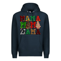 Navy mama mama mama with christmas lights and christmas tree cakes Premium Hoodie - AdoDesignShop