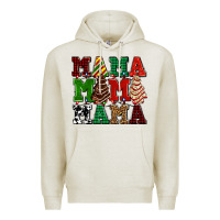 Oatmeal Heather mama mama mama with christmas lights and christmas tree cakes Premium Hoodie - AdoDesignShop