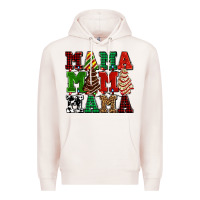 Pale Pink mama mama mama with christmas lights and christmas tree cakes Premium Hoodie - AdoDesignShop