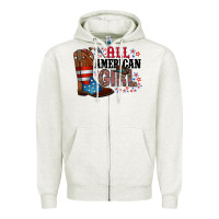 Oatmeal Heather all american girl Zipper Hoodie - RacoonDesign