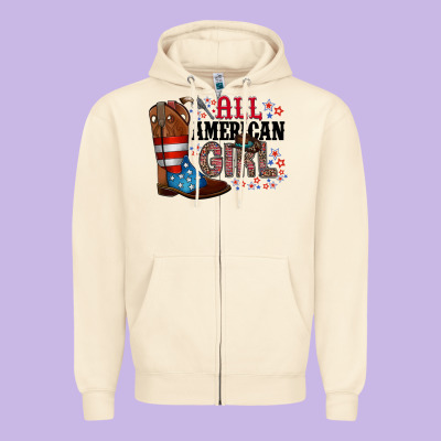 All American Girl Zipper Hoodie Designed By Racoondesign