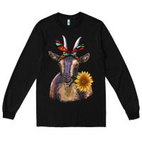 Black sunflower aztec ribbon goat Long Sleeve Tee - RanaPortraitStore
