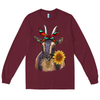 Burgundy sunflower aztec ribbon goat Long Sleeve Tee - RanaPortraitStore