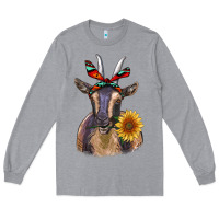 Heather Grey sunflower aztec ribbon goat Long Sleeve Tee - RanaPortraitStore