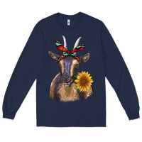 Navy sunflower aztec ribbon goat Long Sleeve Tee - RanaPortraitStore