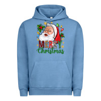 Pigment Pebble Blue Merry Christmas With Santa Urban Hoodie - BundleAndBundleShop