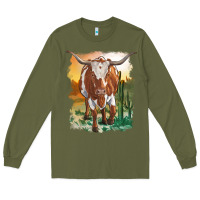 Longhorn Cow With Desert Background Long Sleeve Tee | Teevron