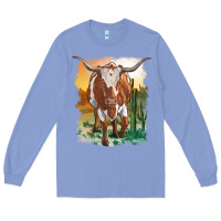Colony Blue longhorn cow with desert background Long Sleeve Tee - RanaPortraitStore