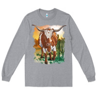 Heather Grey longhorn cow with desert background Long Sleeve Tee - RanaPortraitStore