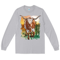 Moon Dust longhorn cow with desert background Long Sleeve Tee - RanaPortraitStore