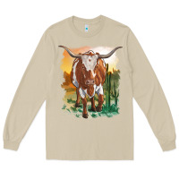 Mushroom longhorn cow with desert background Long Sleeve Tee - RanaPortraitStore