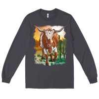 Smoke longhorn cow with desert background Long Sleeve Tee - RanaPortraitStore