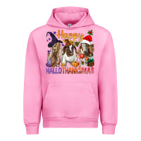 Fuchsia Pink Happy Hallothanksmas Goats Urban Hoodie - BundleAndBundleShop