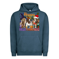 Pigment Midnight Navy Happy Hallothanksmas Goats Urban Hoodie - BundleAndBundleShop