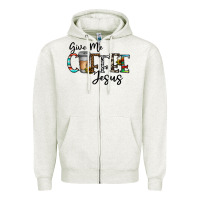 Oatmeal Heather give me coffee jesus Zipper Hoodie - CowhideDigitalArt