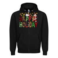 Black happy holiday christmas Zipper Hoodie - FaDigitalArtStudio