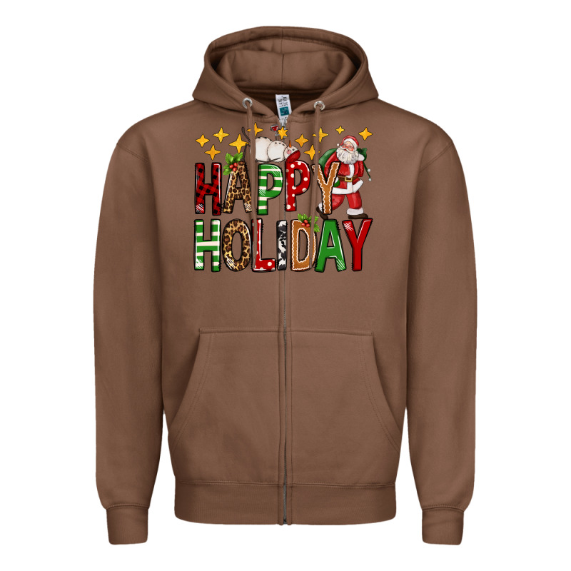 Happy Holiday Christmas Zipper Hoodie by FaDigitalArtStudio | Teevron