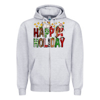 Heather Grey happy holiday christmas Zipper Hoodie - FaDigitalArtStudio