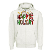 Oatmeal Heather happy holiday christmas Zipper Hoodie - FaDigitalArtStudio