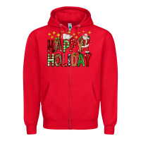 Red happy holiday christmas Zipper Hoodie - FaDigitalArtStudio