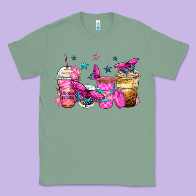 Antisocial Butterfly Coffee Cups Classic Tee Designed By Zillion Design Studio