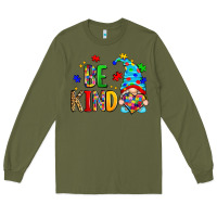 Army Green be kind autism gnome Long Sleeve Tee - Zillion Design Studio