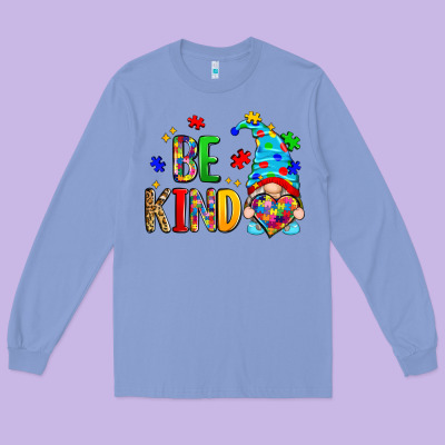Be Kind Autism Gnome Long Sleeve Tee Designed By Zillion Design Studio