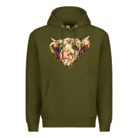 Army Green scottish cow Premium Hoodie - NancyCooperArtShop