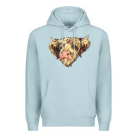 Blue Mist scottish cow Premium Hoodie - NancyCooperArtShop