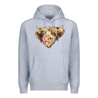 Heather Grey scottish cow Premium Hoodie - NancyCooperArtShop