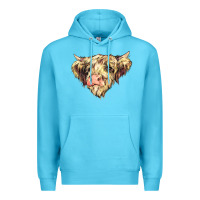 Ocean Blue scottish cow Premium Hoodie - NancyCooperArtShop