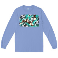 Colony Blue Cowhide Background Western Long Sleeve Tee - texasbilliewilder