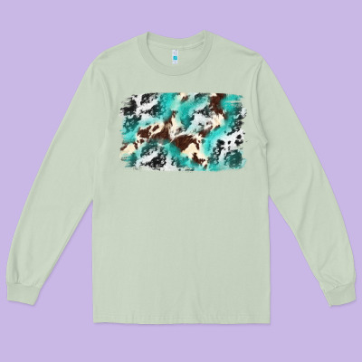 Cowhide Background Western Long Sleeve Tee Designed By Texasbilliewilder