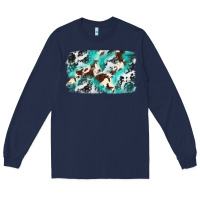 Navy Cowhide Background Western Long Sleeve Tee - texasbilliewilder