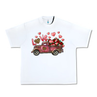 White Love Truck With Roses And Leopard Urban Heavy Tee - RanaPortraitStore